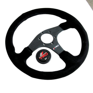 14" TRD Racing Black Stitching Suede Sport Steering Wheel with Horn Button Universal