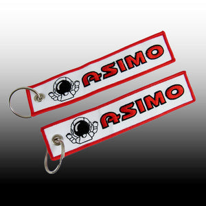 X2 EMBROIDERED Fabric Keyring TAG For ASIMO White RACING CELL HOLDER KEY CHAIN X2