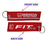 Embroidery JDM FIT RS RACING DOUBLE SIDE Racing Cell Holders Keychain Keyring X2