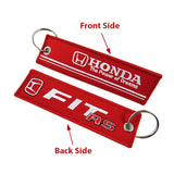Embroidery JDM FIT RS RACING DOUBLE SIDE Racing Cell Holders Keychain Keyring X2