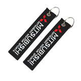 DOUBLE SIDED EMBROIDERED KEYCHAIN TAG For MITSUBISHI CELL HOLDERS KEYRING X2