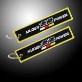 EMBROIDERED DOUBLE SIDE KEY TAG JDM MUGEN POWER KEYCHAIN CELL HOLDERS KEYRING X2