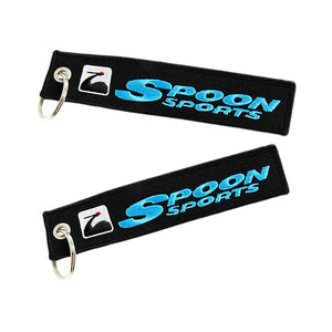 For DOUBLE SIDE EMBROIDERED TAG JDM SPOON SPORTS KEYCHAIN CELL HOLDER KEYRING X2
