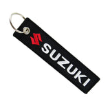 For SUZUKI DOUBLE SIDED EMBROIDERED BLACK KEY TAG KEYCHAIN CELL HOLDERS KEY RING X2