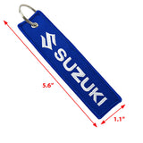 For SUZUKI DOUBLE SIDED EMBROIDERED BLUE KEY TAG KEYCHAIN CELL HOLDERS KEY RING X2
