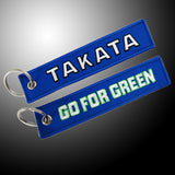 EMBROIDERED DOUBLE SIDED KEYCHAIN TAG Blue JDM TAKATA Racing CELL HOLDERS KEYRING X2
