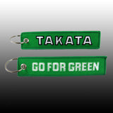 EMBROIDERED DOUBLE SIDED KEYCHAIN TAG GREEN JDM TAKATA Racing CELL HOLDERS KEYRING X2
