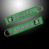EMBROIDERED DOUBLE SIDED KEYCHAIN TAG GREEN JDM TAKATA SH Racing CELL HOLDERS KEYRING X2