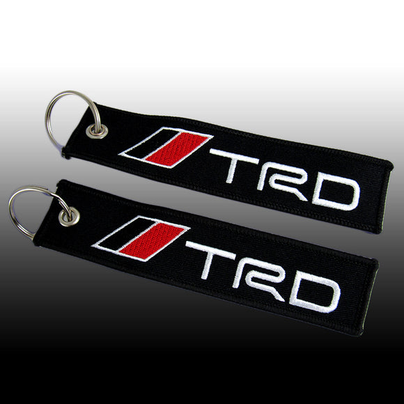 New For EMBROIDERED DOUBLE SIDE JDM TRD Black KEYCHAIN CELL HOLDERS KEYRING X2