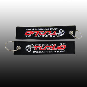 New For EMBROIDERED DOUBLE SIDE JDM TURBO Black KEYCHAIN CELL HOLDERS KEYRING X2