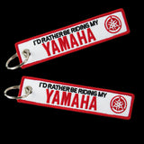 For YAMAHA DOUBLE SIDED EMBROIDERED WHITE KEY TAG KEYCHAIN CELL HOLDERS KEY RING X2
