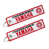For YAMAHA DOUBLE SIDED EMBROIDERED WHITE KEY TAG KEYCHAIN CELL HOLDERS KEY RING X2
