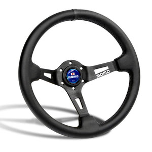 Black Line 350mm MOMO Racing Steering Wheel Microfiber Leather with MOMO Horn Button