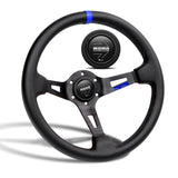 Blue Line 350mm MOMO Racing Steering Wheel Microfiber Leather with MOMO Horn Button