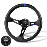 Blue Line 350mm MOMO Racing Steering Wheel Microfiber Leather with MOMO Horn Button