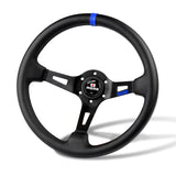 Blue Line 350mm MOMO Racing Steering Wheel Microfiber Leather with MOMO Horn Button
