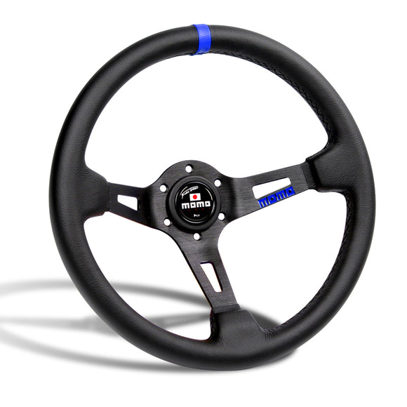 Blue Line 350mm MOMO Racing Steering Wheel Microfiber Leather with MOMO Horn Button
