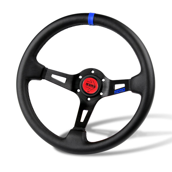 Blue Line 350mm MOMO Racing Deep Dish Steering Wheel Microfiber Leather For Red Black momo hub