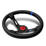 Blue Line 350mm MOMO Racing Deep Dish Steering Wheel Microfiber Leather For Red Black momo hub