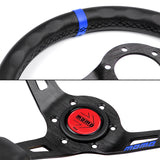 Blue Line 350mm MOMO Racing Deep Dish Steering Wheel Microfiber Leather For Red Black momo hub