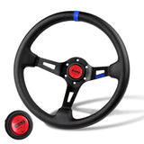 Blue Line 350mm MOMO Racing Deep Dish Steering Wheel Microfiber Leather For Red Black momo hub