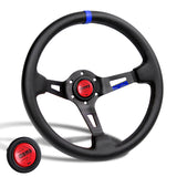 Blue Line 350mm MOMO Racing Deep Dish Steering Wheel Microfiber Leather For Red Black momo hub