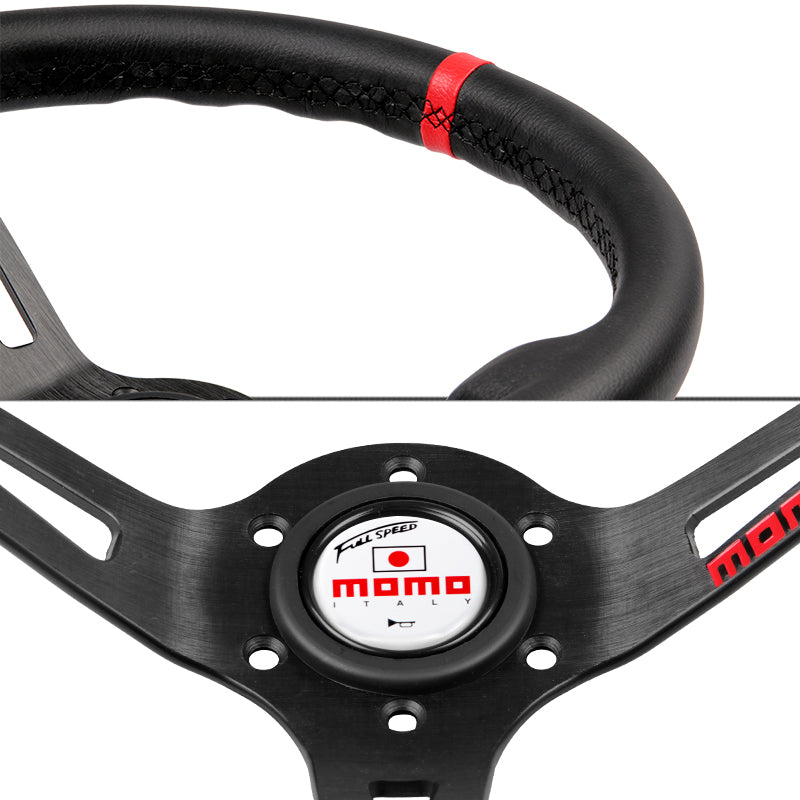 Red Line 350mm MOMO Racing Steering Wheel Microfiber Leather with