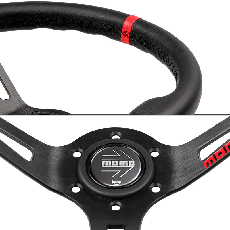 Red Line 350mm MOMO Racing Deep Dish Steering Wheel Microfiber