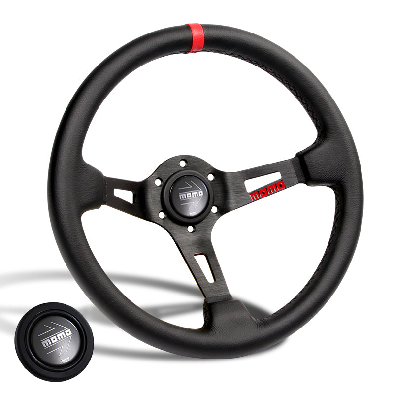 Red Line 350mm MOMO Racing Deep Dish Steering Wheel Microfiber