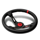Red Line 350mm MOMO Racing Deep Dish Steering Wheel Microfiber Leather with Red MOMO Horn Button