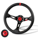 Red Line 350mm MOMO Racing Deep Dish Steering Wheel Microfiber Leather with Red MOMO Horn Button