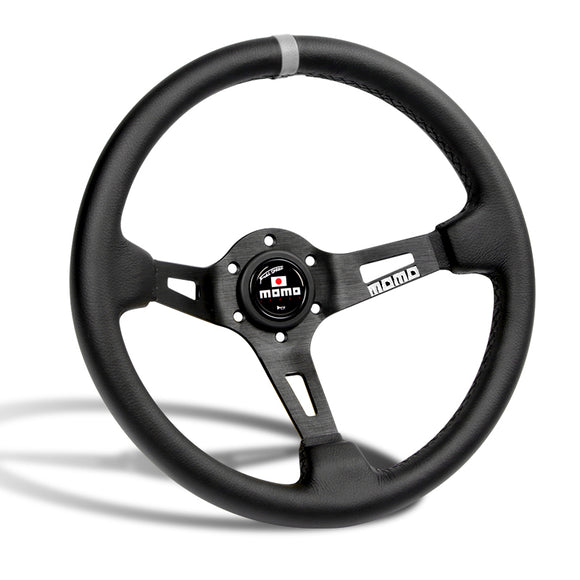 White Line 350mm MOMO Racing Steering Wheel Microfiber Leather with MOMO Horn Button