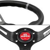White Line 350mm MOMO Racing Steering Wheel Microfiber Leather with MOMO Horn Button