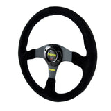 14" MOMO Racing Black Stitching Suede Sport Steering Wheel with Horn Button Universal