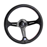 Nardi 88MM DEEP DISH 350MM/ 13.78" Black Leather with Red Stitching Steering Wheel with Nardi Logo Horn Button Black Spoke New