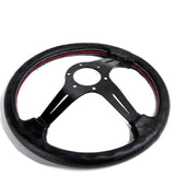 Nardi New 350MM/ 13.78" Black Leather with Red Stitching Steering Wheel with Nardi Logo Horn Button Black Spoke
