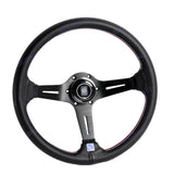 Nardi New 350MM/ 13.78" Black Leather with Red Stitching Steering Wheel with Nardi Logo Horn Button Black Spoke