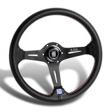Nardi 88MM DEEP DISH 350MM/ 13.78" Black Leather with Red White Stitching Steering Wheel with Nardi Logo Horn Button Black Spoke New