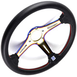 Nardi New Neo Chrome Spoke 350MM/ 13.78" Black Leather with Red Stitching Steering Wheel with Nardi Logo Horn Button