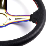 Nardi New Neo Chrome Spoke 350MM/ 13.78" Black Leather with Red Stitching Steering Wheel with Nardi Logo Horn Button