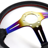 Nardi New Neo Chrome Spoke 350MM/ 13.78" Black Leather with Red Stitching Steering Wheel with Nardi Logo Horn Button