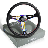 Nardi New Neo Chrome 3 Spoke 350MM/ 13.78" Black Leather with Red Stitching Steering Wheel with Nardi Logo Horn Button