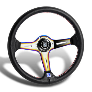 Nardi New Neo Chrome Spoke 350MM/ 13.78" Black Leather with Red Stitching Steering Wheel with Nardi Logo Horn Button