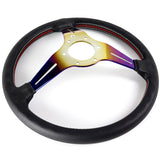 Nardi New Neo Blue Burn 3 Spoke 350MM/ 13.78" Black Leather with Red Stitching Steering Wheel with Nardi Logo Horn Button