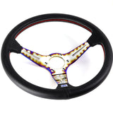 Nardi New Neo Blue Burn 3 Spoke 350MM/ 13.78" Black Leather with Red Stitching Steering Wheel with Nardi Logo Horn Button