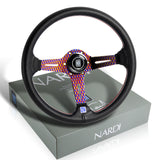 Nardi New Neo Burn 3 Spoke 350MM/ 13.78" Black Leather with Red Stitching Steering Wheel with Nardi Logo Horn Button