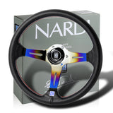 Nardi New Neo Burn 3 Spoke with Titanium 350MM/ 13.78" Black Leather with Red Stitching Steering Wheel with Nardi Logo Horn Button