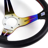 Nardi New Neo Burn Rainbow 3 Spoke 350MM/ 13.78" Black Leather with Red Stitching Steering Wheel with Nardi Logo Horn Button