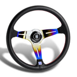 Nardi New Neo Burn Rainbow 3 Spoke 350MM/ 13.78" Black Leather with Red Stitching Steering Wheel with Nardi Logo Horn Button