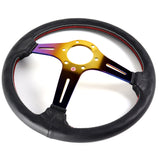Nardi New Neo Gold 3 Spoke with Titanium 350MM/ 13.78" Black Leather with Red Stitching Steering Wheel with Nardi Logo Horn Button